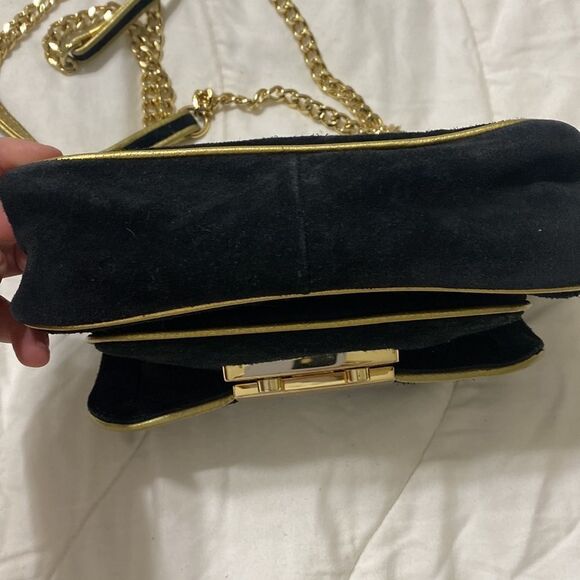Michael Kors Suede Black + Gold Convertible Shoulder Bag - Picture 5 of 6